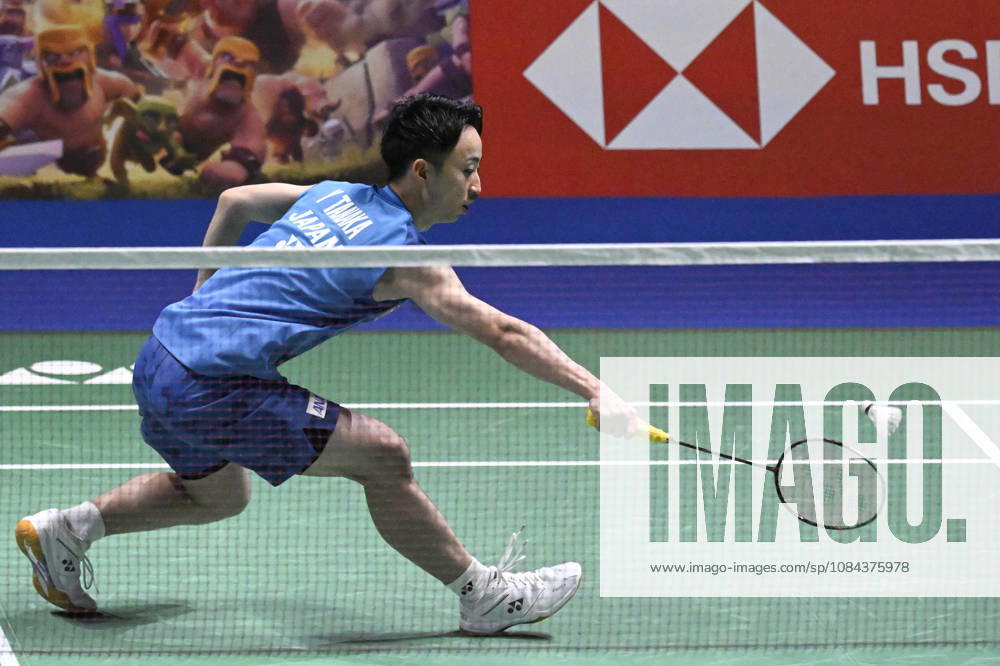 Yushi Tanaka of Japan hits a return during the men s singles match against Anders Antonsen of Denmark (not pictured) during the finals at the badminton Clash of Clans Arctic Open 2026 tournament in Vantaa, Finland, on October 11, 2026. - ANTTI AIMO-KOIVISTO Finland ACgNnr-GVUc