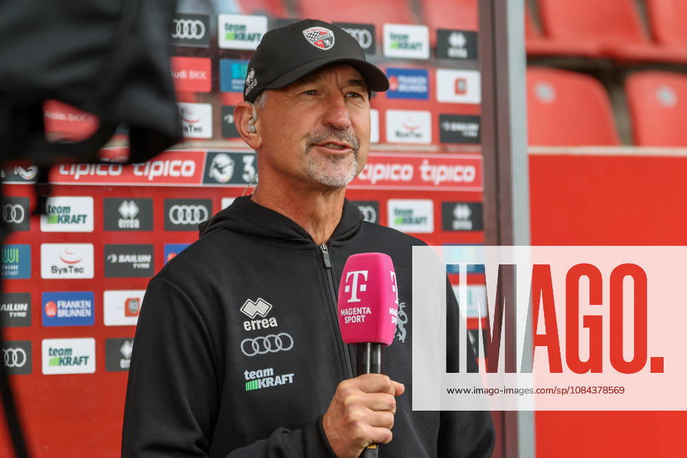 Ingolstadt, Germany, October 11, 2026, 3rd League 2026–2027, Matchday 8: FC Ingolstadt 04 vs. SV Wehen Wiesbaden. Pictured: FCI Coach Achim Beierlorzer during a pre-game interview. DFB and DFL regulations prohibit any use of photographs as image sequences and or quasi-video.