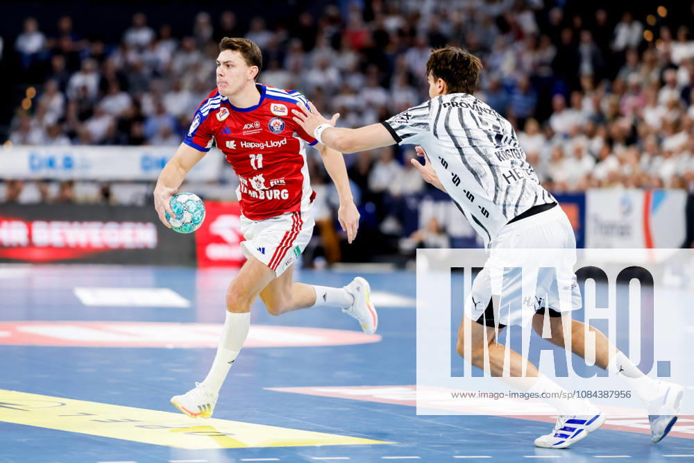 Kiel, October 11, 2026; Handball, 1st Bundesliga 2026–27, THW Kiel vs. Handball Club Hamburg; Nicolaj Jörgensen (HC Hamburg), 11; Julian Köster (THW Kiel), 7
