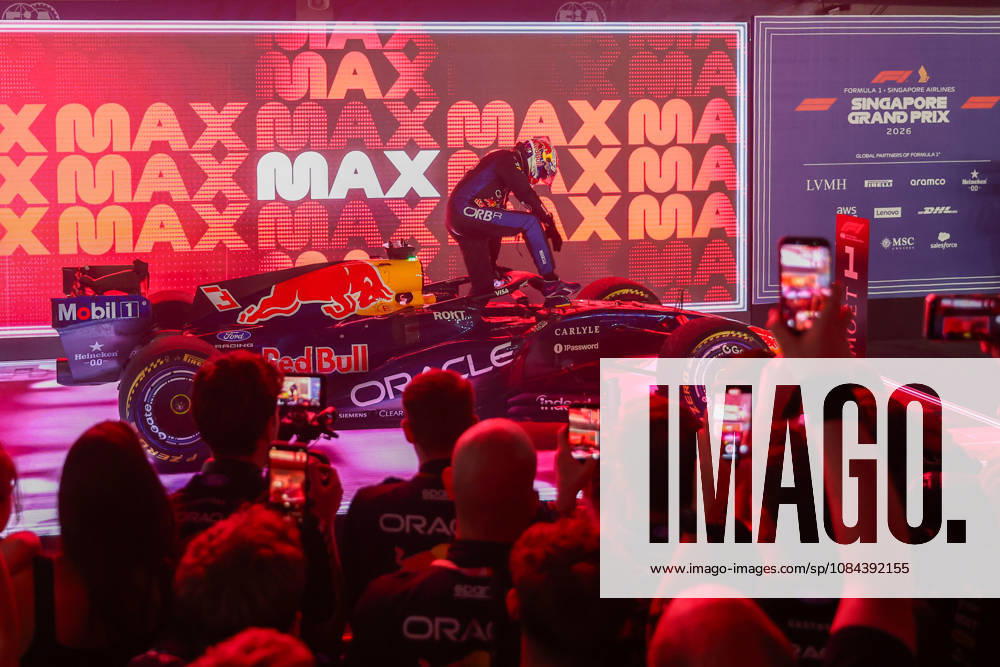 Max Verstappen wins 2026 Formula 1 Singapore Grand Prix SINGAPORE - OCT 11: Red Bull Racing driver Max Verstappen celebrates on the podium after winning the Formula 1 Singapore Grand Prix at the Marina Bay Street Circuit in Singapore on October 11, 2026. Daniel Ceng Anadolu Singapore Singapore. Editorial use only. Please get in touch for any other usage.