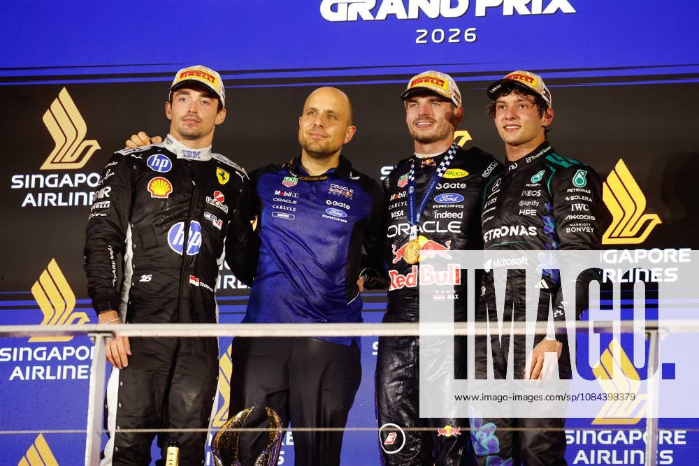 LECLERC Charles mco, Scuderia Ferrari SF 26, portrait LAMBIASE Gianpiero, Head of Race Engineering at Red Bull Racing, portrait, VERSTAPPEN Max (NLD), Red Bull Racing Ford RB22, portrait KIMI ANTONELLI Andrea (ITA), Mercedes AMG F1 Team W16, portrait Singapore 2026 Singapore 2026 81 PIASTRI Oscar (AUS), McLaren F1 Team MCL40, action 01 NORRIS Lando GBR, McLaren F1 Team MCL40, action Singapore 2026 Singapore