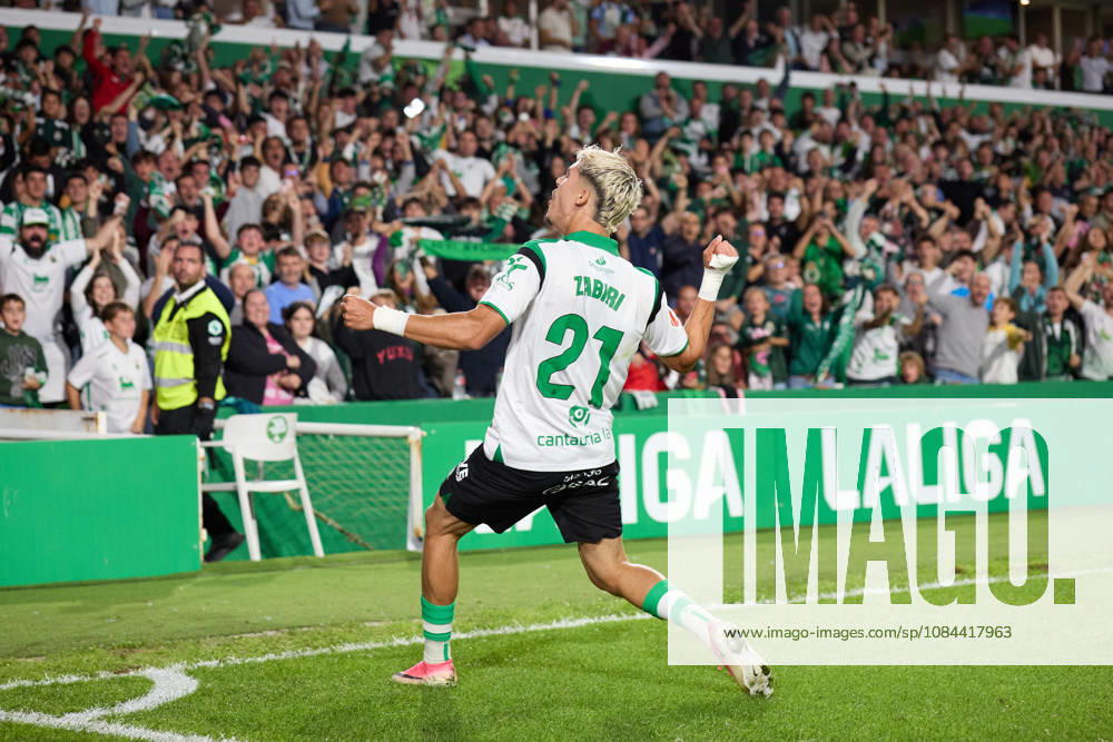 Yassir Zabiri of Real Racing Club de Santander celebrates after scoring the team s first goal during the LaLiga EA Sports match between Real Racing Club de Santander and Valencia CF at Campos de de El Sardinero on October 11, 2026, in Santander, Spain. Real Racing Club De Santander V Valencia CF - LaLiga EA Sports - ZUMAa181 20261011_zaa_a181_364