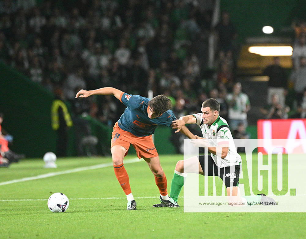 ESP LaLiga EA Sports: Racing Santander vs. Valencia CF — Javi Guerra of Valencia CF and Álvaro Mantilla of Racing Santander during the LaLiga EA Sports match between Racing Santander and Valencia CF, played at Campos de Sport de El Sardinero Stadium in Cantabria on October 11, 2026, in Spain — Spanish Soccer