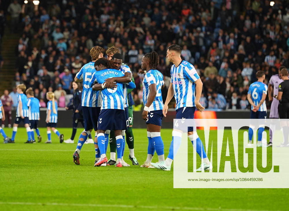 Coventry City players during the Premier League match between Coventry City and Newcastle United at Coventry Building Society Arena (Photo by Jay Soundo)