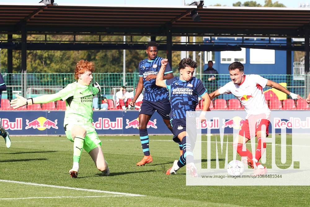 RB Leipzig U19 vs. PSV Eindhoven U19, UEFA Youth League, Leipzig, October 13, 2026, Cottaweg Training Center, Soccer, 2026–2027 Season, U19 Juniors, UEFA Youth League, Matchday 2, RB Leipzig U19 vs. PSV Eindhoven U19, Pictured: Goal for RB Leipzig, Din Klapija 21, RB scores to make it 1–0, For editorial use only, UEFA regulations prohibit any use of photographs as image sequences and or quasi-video,