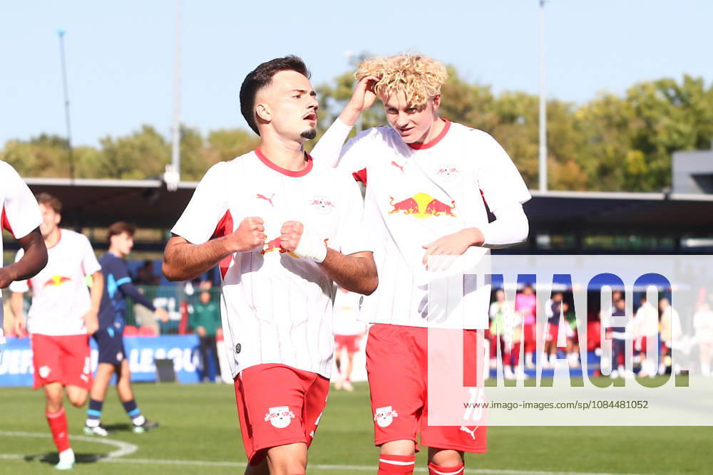 RB Leipzig U19 vs. PSV Eindhoven U19, UEFA Youth League, Leipzig, October 13, 2026, Cottaweg Training Center, Soccer, 2026–2027 Season, U19 Juniors, UEFA Youth League, Matchday 2, RB Leipzig U19 vs. PSV Eindhoven U19, Pictured: Goal for RB Leipzig, goal celebration after the 1–0, goal scorer Din Klapija (21), RB, For editorial use only, UEFA regulations prohibit any use of photographs as image sequences and or quasi-video,