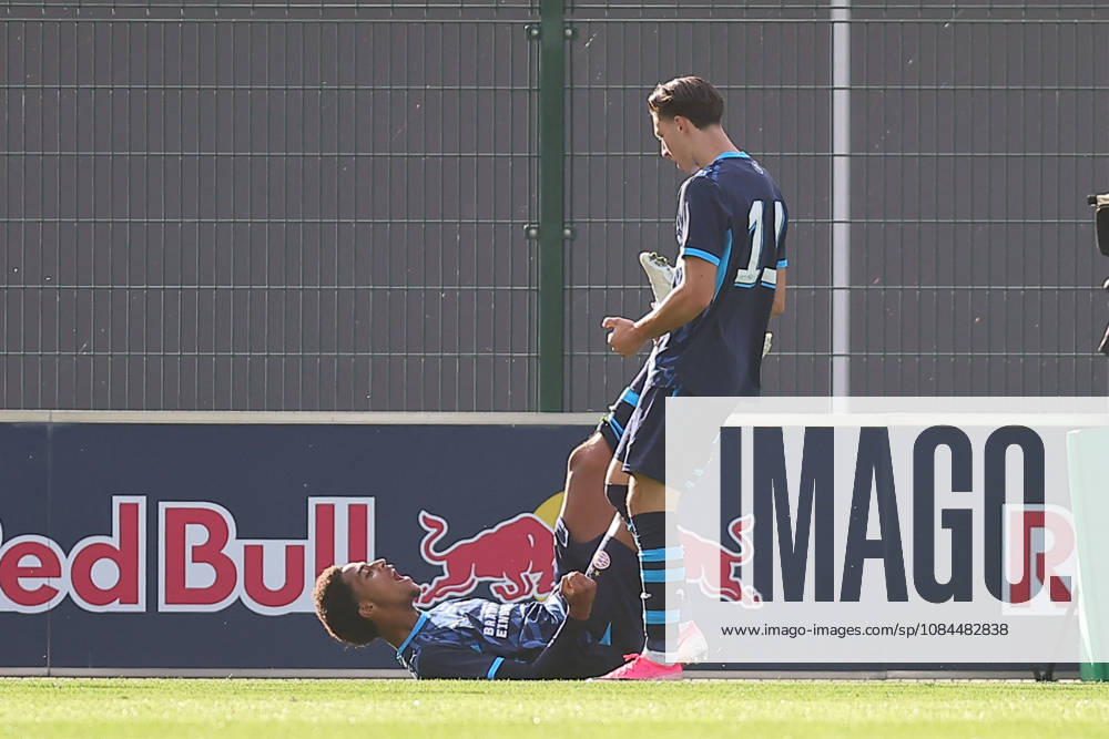 RB Leipzig U19 vs. PSV Eindhoven U19, UEFA Youth League, Leipzig, October 13, 2026, Cottaweg Training Center, Soccer, 2026–2027 Season, U19 Juniors, UEFA Youth League, Matchday 2, RB Leipzig U19 vs. PSV Eindhoven U19 1–6 (1–1), Pictured: Goal for Eindhoven, goal celebration after the 1–2, goal scorer Austyn Jones 9, Eindhoven, For editorial use only, UEFA regulations prohibit any use of photographs as image sequences and or quasi-video,