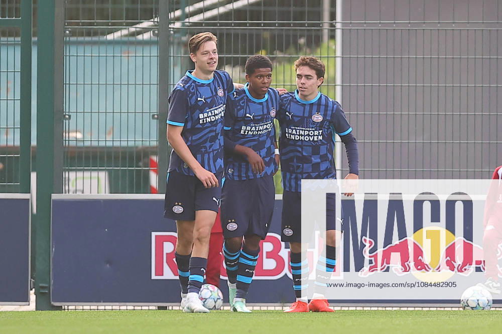 RB Leipzig U19 vs. PSV Eindhoven U19, UEFA Youth League, Leipzig, October 13, 2026, Cottaweg Training Center, Soccer, 2026–2027 Season, U19 Juniors, UEFA Youth League, Matchday 2, RB Leipzig U19 vs. PSV Eindhoven U19 1–6 (1–1), Pictured: Goal for Eindhoven, goal celebration after the 1–5, goal scorer Liam van Nistelrooy, 19, Eindhoven, For editorial use only, UEFA regulations prohibit any use of photographs as image sequences and or quasi-video,