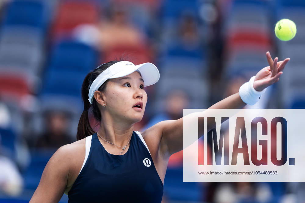 2026 WTA, Tennis Damen Wuhan Open in Wuhan, China- 13 Oct 2026 Hanyu Guo of China seen in action with Sorana Cirstea of Romania ( not in view) during the Wuhan Open final match at the Optics Valley International Tennis Center. Hanyu Guo defeated Sorana Cirstea with a score of 1-6, 7-6, 7-5. Wuhan China