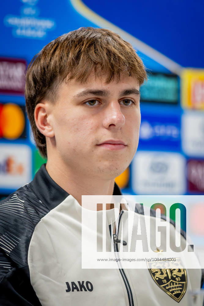 SLOVAN BRATISLAVA - STUTTGART Leo Sauer of Stuttgart speaks during press conference, PK, Pressekonferenz ahead of the matchday 2 of League phase round of UEFA Champions league football match between SK Slovan Bratislava and VfB Stuttgart at Narodny futbalovy stadion National football stadium Tehelne Pole. Bratislava, Slovakia