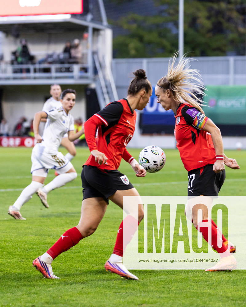 SOCCER - FIFA World Cup, WM, Weltmeisterschaft, Fussball 2027, quali, AUT vs KOS VIENNA,AUSTRIA,13.OCT.26 - SOCCER - FIFA Women s World Cup 2027, european qualifiers, OEFB international match, Länderspiel, Nationalmannschaft Austria vs Kosovo. Image shows Nicole Billa and Sarah Puntigam (AUT). GEPAxpictures Rauthner