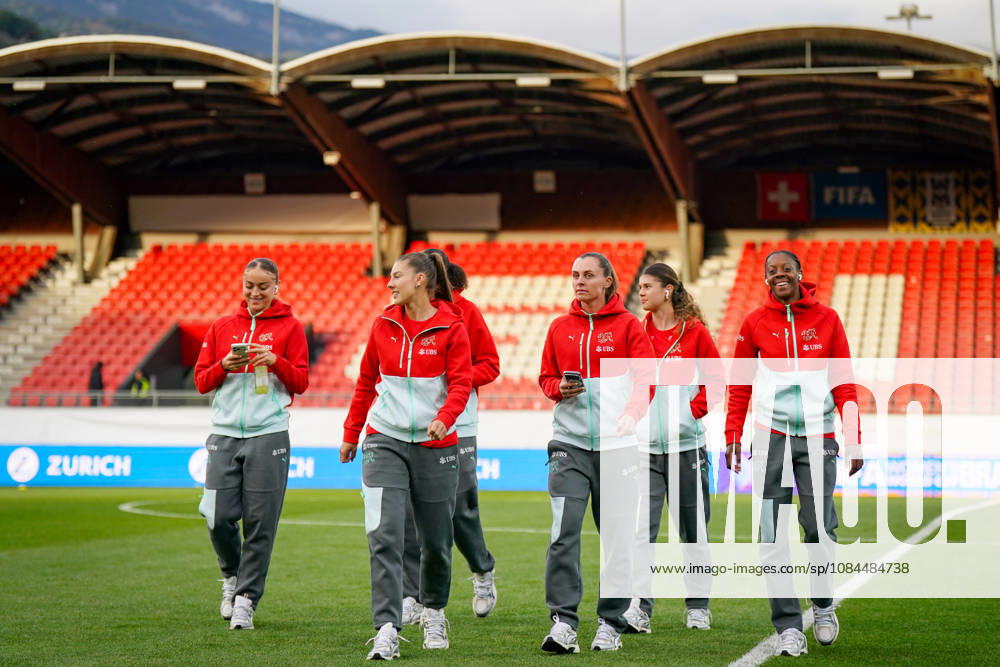Soccer, 2027 Women s World Cup Qualifiers, Playoffs, First Round: Switzerland vs. Israel at Stade de Tourbillon in Sion, Switzerland; Swiss players during the pre-match field inspection
