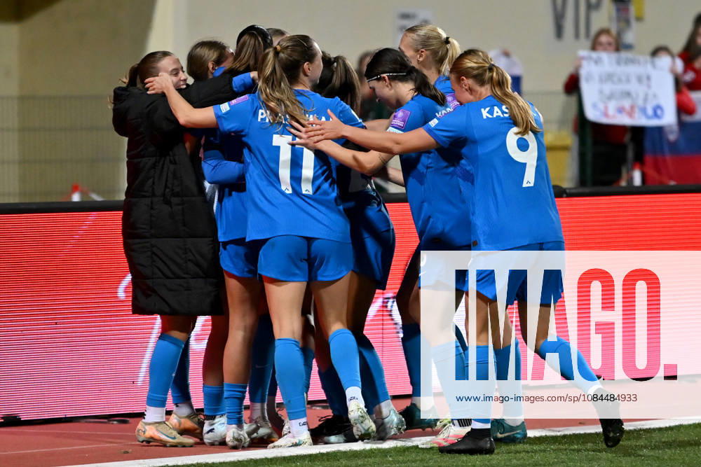 Maja Sternad of Slovenia (C) celebrate score during the UEFA Women’s European Qualifiers for 2027 World Cup Play-offs Round 1, 2nd leg match between Slovenia and Turkey at Sports Park Domzale, Domzale on October 13, 2026 in Domzale, Slovenia. (Photo by Igor Kupljenik Sports Press Photo).