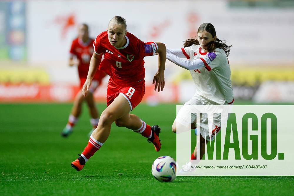 Elise Hughes of Wales Women is challenged by Xhesika Ndoj of Albania Wales Women v Albania Women, Women s European World Cup Qualifier, Football, Park y Scarlets, Llanelli, UK - 13 Oct 2026Llanelli Park y Scarlets United Kingdom