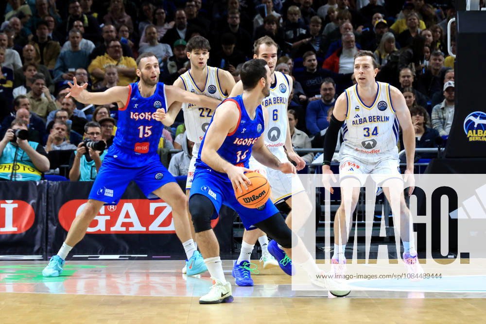 Germany, GER, DEU, Basketball, Champions League (BCL), Day 1, 2026–2027 Season, Berlin, ALBA Berlin vs. Igokea, Malte Delow (ALBA Berlin) 6, Brandon Angel (ALBA Berlin) 21, Justin Bean (ALBA Berlin) 34, Petar Kovacevic (Igokea) 14, Djordje Topolovic (Igokea) 15, nordphoto GmbH, Engler, Berlin, Uber Arena, Berlin, Germany