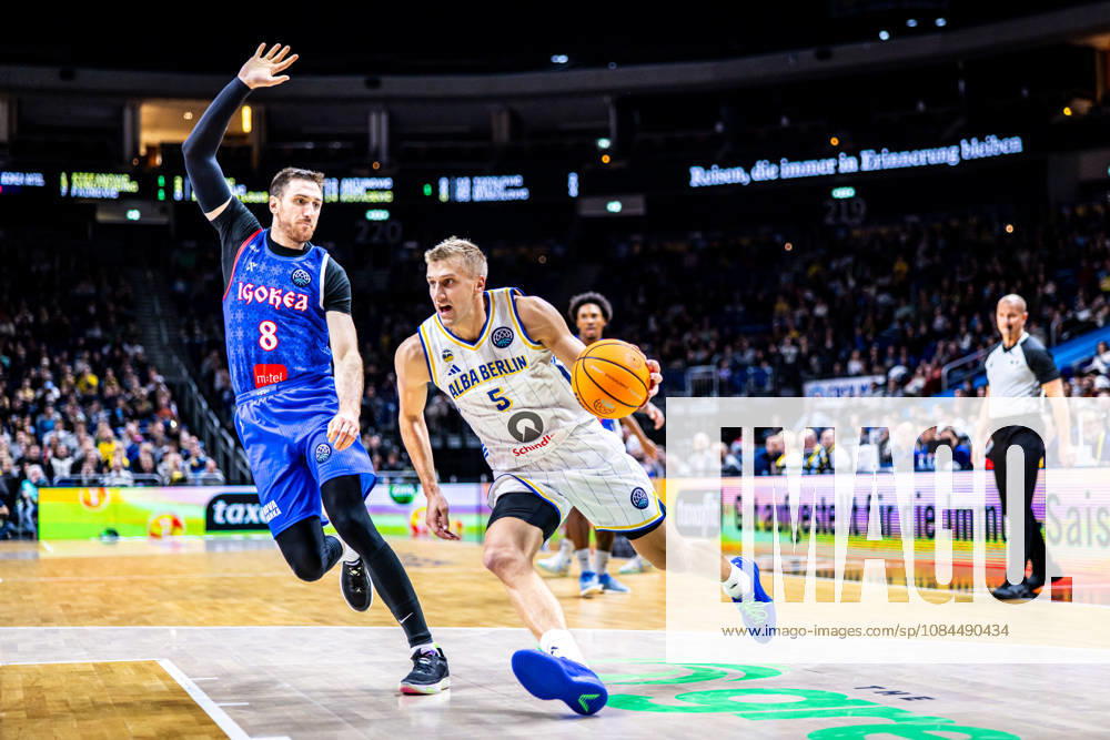 Basketball Berlin, October 13, 2026; 2026–2027 Season; FIBA BCL Regular Season, Group G; Basketball Champions League; Alba Berlin vs. Igokea M. Tel. Aleksandrovac; Sam Griesel (Alba Berlin), No. 05; Aleksandar Lazic (Igokea), No. 08