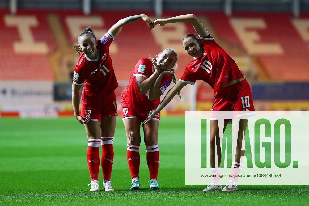 Mayzee Davies of Wales Women celebrates scoring a goal to make it 1-0 with Hannah Cain of Wales Women and Mared Griffiths of Wales Women Wales Women v Albania Women, Women s European World Cup Qualifier, Football, Park y Scarlets, Llanelli, UK - 13 Oct 2026Llanelli Park y Scarlets United Kingdom