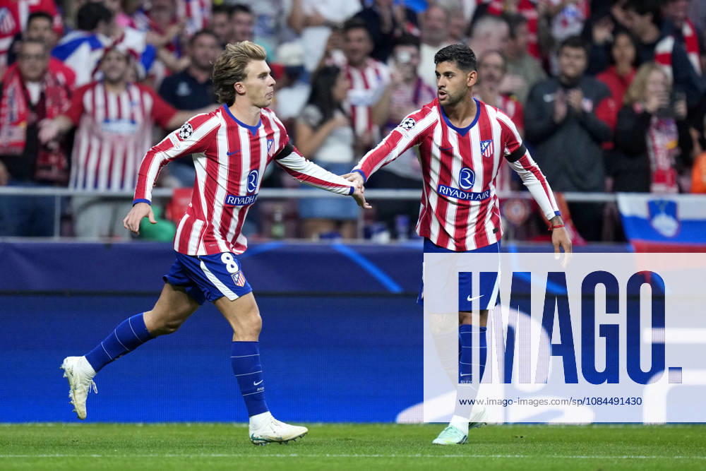 ESP: Atletico de Madrid v Manchester United, ManU FC. UEFA Champions League. Matchday 2. Pablo Barrios of Atletico de Madrid celebrates the 1-0 during the UEFA Champions League match between Atletico de Madrid and Manchester United FC played at Riyadh Metropolitano Stadium on 13 Oct 2026 in Barcelona, Spain. kpng