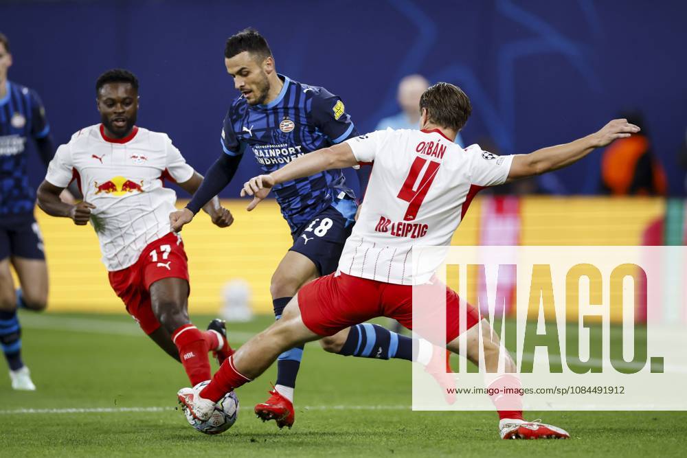 LEIPZIG - (lr) Ridle Baku of RB Leipzig, Filip Kostic of PSV Eindhoven and Willi Orban of RB Leipzig during the UEFA Champions League match between RB Leipzig and PSV Eindhoven at the RB Arena on 13 October 2026 in Leipzig, Germany. MAURICE VAN STEEN ANP ANPxSportx IVx 572344809 originalFilename: 572344809