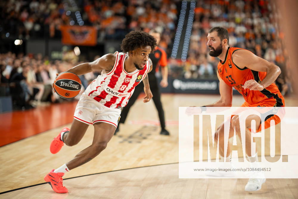 EuroLeague Round 5 match between Valencia Basket and Olympiacos Piraeu Jean Montero of Olympiacos Piraeus in action during the EuroLeague Round 5 match between Valencia Basket and Olympiacos Piraeu at Roig Arena, (Valencia ) on October 13, 2026.