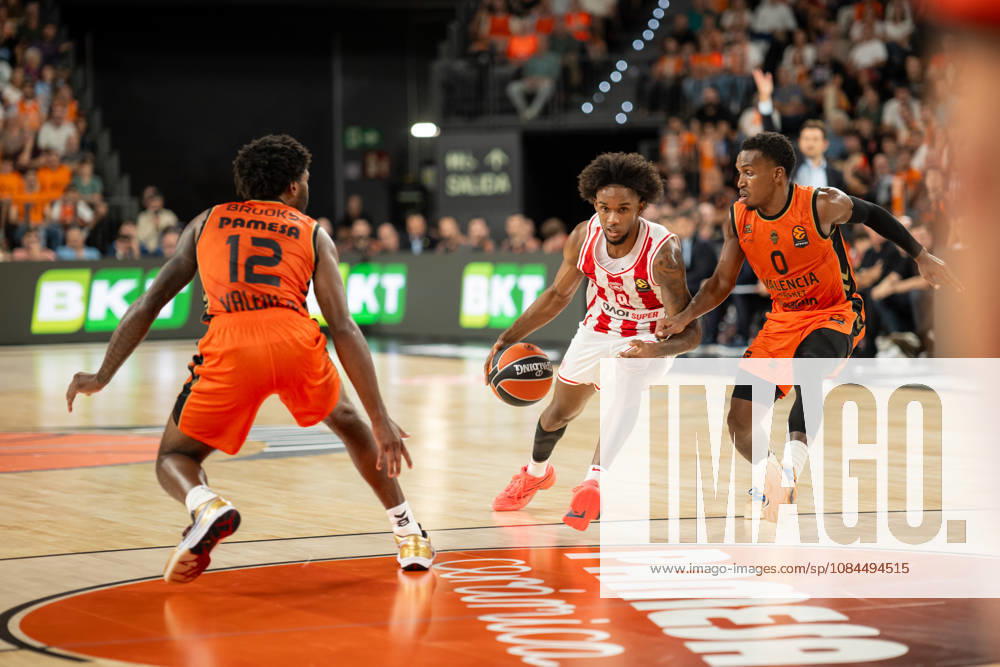 EuroLeague Round 5 match between Valencia Basket and Olympiacos Piraeu Jean Montero of Olympiacos Piraeus in action during the EuroLeague Round 5 match between Valencia Basket and Olympiacos Piraeu at Roig Arena, (Valencia ) on October 13, 2026.