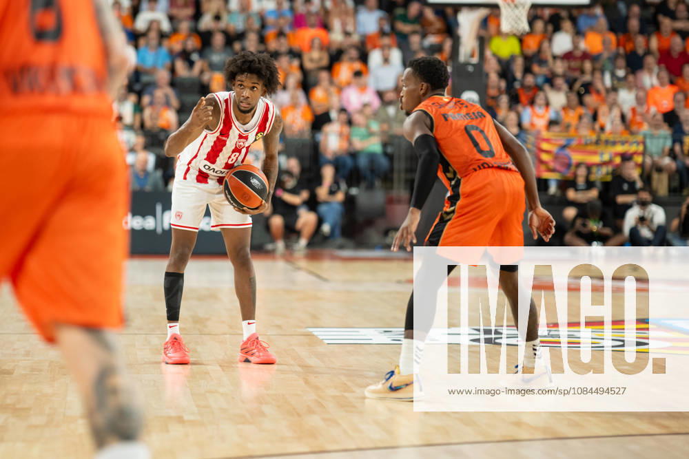EuroLeague Round 5 match between Valencia Basket and Olympiacos Piraeu Jean Montero of Olympiacos Piraeus in action during the EuroLeague Round 5 match between Valencia Basket and Olympiacos Piraeu at Roig Arena, (Valencia ) on October 13, 2026.
