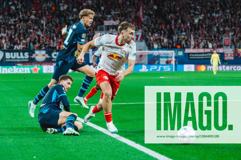 Brajan Gruda (RB Leipzig, 10) dribble RB Leipzig vs PSV Eindhoven, UEFA Champions League, Champions League, Germany, Football, 26 27, GER, Leipzig, Red Bull Arena Stadium, 13 October 2026 DFL regulations prohibit any use of photographs as image sequences and or quasi-video.DFL regulations prohibit any use of photographs as image sequences and or quasi-video. Leipzig Red Bull Arena, Leipzig Sachsen GER