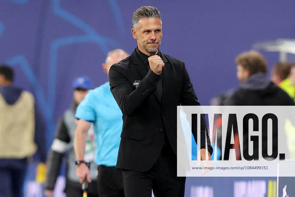 soccer, UEFA Champions League, RB Leipzig vs. PSV Eindhoven, from left: Head Coach Martin Demichelis of RB Leipzig celebrating, joy over the victory. in Leipzig