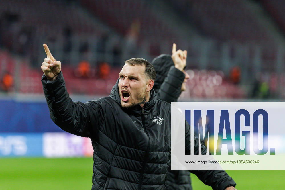 Germany, Soccer, Men s, 2026–2027 UEFA Champions League, RB Leipzig vs. PSV Eindhoven: David Raum (RB Leipzig, No. 22) celebrates after the victory at the Red Bull Arena in Leipzig, Saxony, Germany
