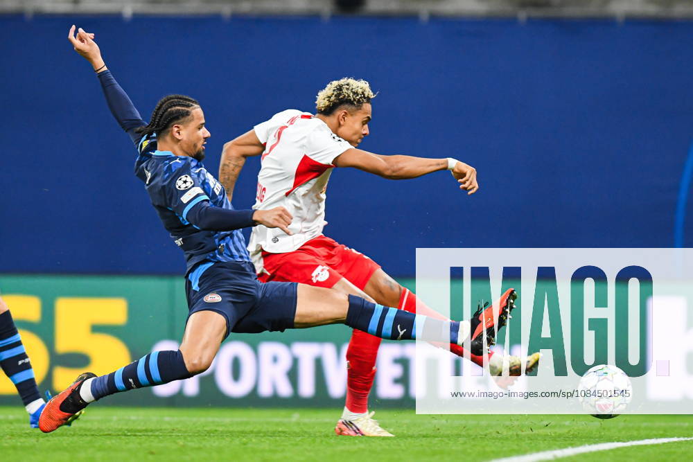 UEFA Champions League 2026 27 match between RB Leipzig and PSV Eindhoven at Red Bull Arena in Leipzig, Germany. Persons shown: Armando Obispo Antonio Nusa Photo: Antoni Dec Arena Akcji NEWSPIX.PL --- newspix.pl