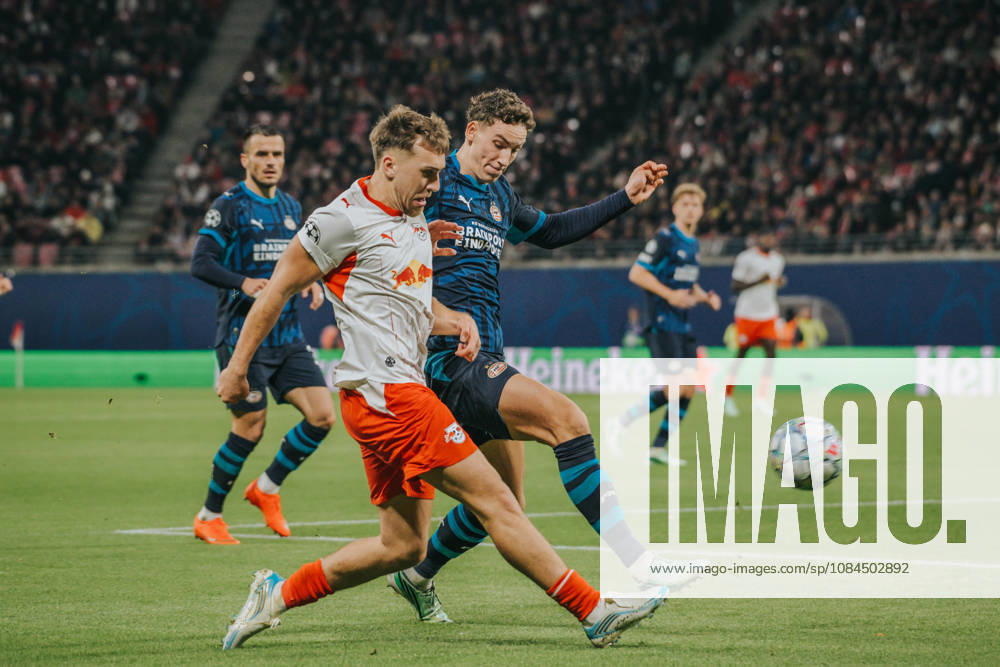 Champions League, Matchday 2, RB Leipzig vs. PSV Eindhoven, October 13, 2026, starting at 9:00 p.m., Leipzig, Red Bull Arena. Pictured: Brajan Gruda. Champions League, Matchday 2, RB Leipzig vs. PSV Eindhoven, Leipzig, Saxony, Germany