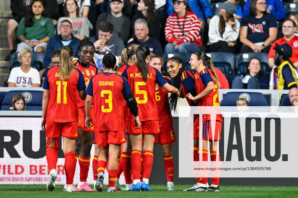 CHESTER, PA - OCTOBER 13: Spain forward Salma Paralluelo 7 celebrates scoring a goal during the womens International Friendly, Länderspiel, Nationalmannschaft match between the United States of America and Spain on October 13th, 2026 at Subaru Park in Chester, PA. (Photo by Terence Lewis Icon Sportswire) SOCCER: OCT 13 Women s USA vs Spain Icon261013001