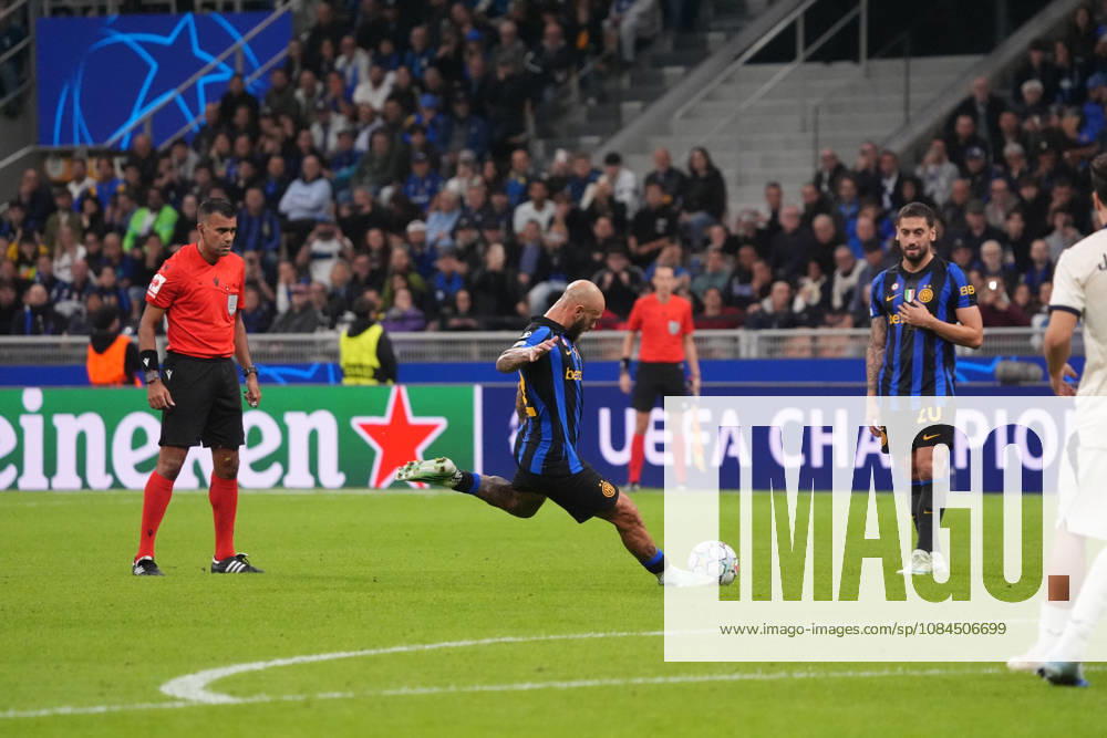 IPA89653053 - Federico Dimarco, during the Champions League soccer match between FC Internazionale and Club Brugge KV at the Giuseppe Meazza Stadium in Milan on October 13, 2026.