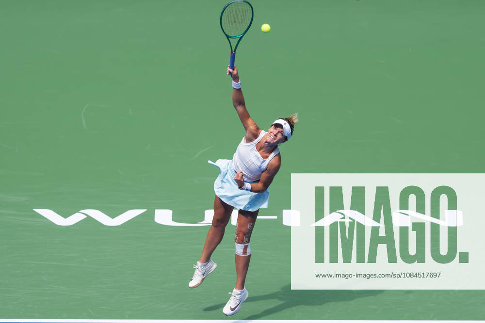 Caty McNally of USA celebrates her win against Karolina Muchova of Czechia (Not in view) during their women s singles match on day 3 of Wuhan Open at the Optics Valley International Tennis Center. Karolina Muchova defeated Caty McNally with a score of 3-6, 7-6, 7-6. Wuhan China - ZUMAs197 20261014_aaa_s197_020