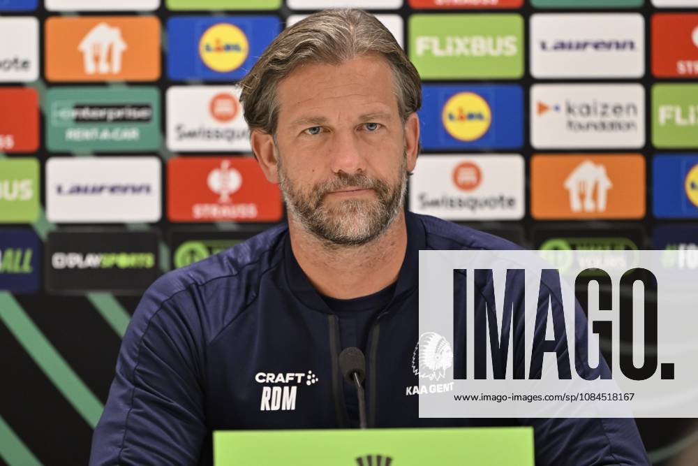 KAA Gent v AGF Aarhus - UEFA Conference League Media Activities 14 10 2026 GENT, BELGIUM - OCTOBER 14 : De Mil Rik head coach of KAA Gent and Roef Davy goalkeeper of KAA Gent speaking with the media during a pre-match press conference, PK, Pressekonferenz ahead of the UEFA Conference League 2026 27 League Phase matchday 1 match between KAA Gent and AGF Aarhus on October 14, 2026 in Gent, Belgium, 14 10 2026 Gent Belgium