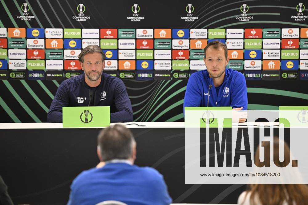 KAA Gent v AGF Aarhus - UEFA Conference League Media Activities 14 10 2026 GENT, BELGIUM - OCTOBER 14 : De Mil Rik head coach of KAA Gent and Roef Davy goalkeeper of KAA Gent speaking with the media during a pre-match press conference, PK, Pressekonferenz ahead of the UEFA Conference League 2026 27 League Phase matchday 1 match between KAA Gent and AGF Aarhus on October 14, 2026 in Gent, Belgium, 14 10 2026 Gent Belgium