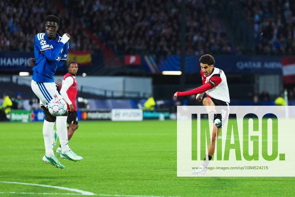 UEFA Champions League: Feyenoord Rotterdam v Como 1907 Rotterdam - Oussama Targhalline of Feyenoord during the MD 2 League Phase competition round of the 2026 2027 UEFA Champions League season. The match is set between Feyenoord Rotterdam and Como 1907 at Stadion Feijenoord on 14 October 2026 in Rotterdam, Netherlands.