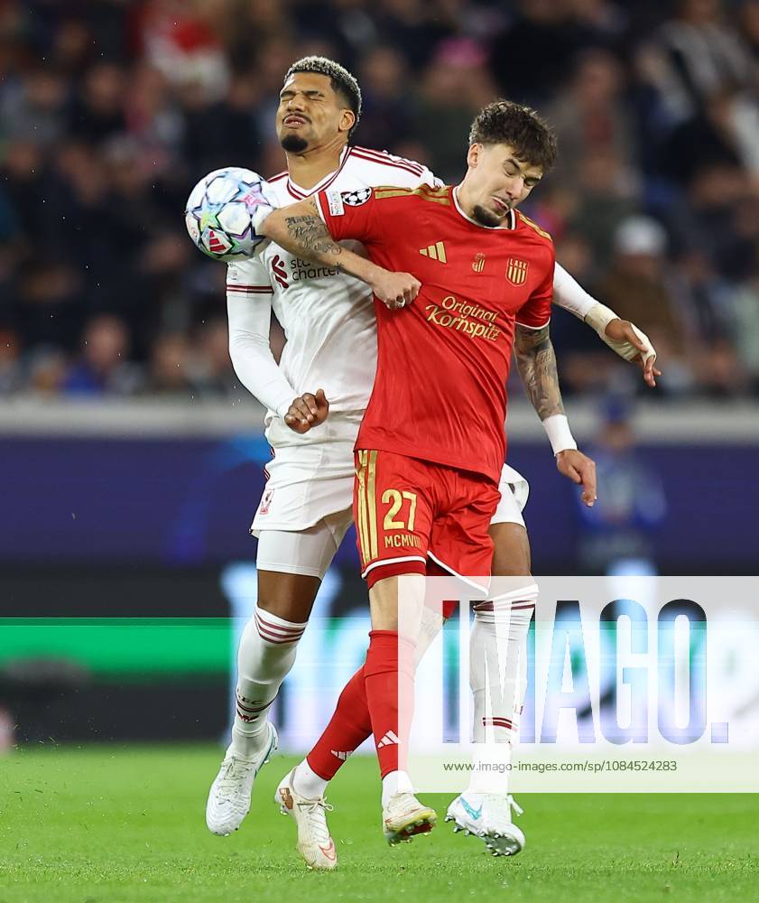 Ronald Araujo of Liverpool and Christoph Lang of LASK LASK v Liverpool, UEFA Champions League, Football, Raiffeisen Arena, Linz, Austria - 14 Oct 2026Linz Raiffeisen Arena Austria
