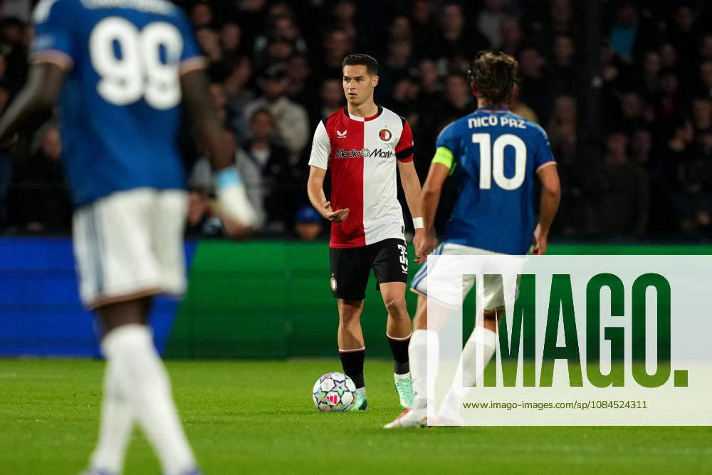 UEFA Champions League: Feyenoord Rotterdam v Como 1907 Rotterdam - Mika Marmol of Feyenoord Rotterdam dribbles during the League Phase MD2 competition round of the 2026 2027 UEFA Champions League season. The match is set between Feyenoord Rotterdam and Como 1907 at Stadion Feijenoord on 14 October 2026 in Rotterdam, Netherlands. (Hero Images Danny de Groot)