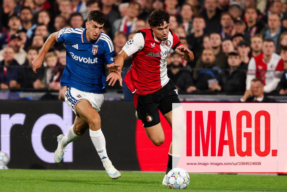 2026-10-14 Feyenoord v Como - UEFA Champions League, league phase, matchday 2 ROTTERDAM, NETHERLANDS - OCTOBER 14: Nacho Ferri of Feyenoord battles for the ball with Jacobo Ramon of Como during the UEFA Champions League, league phase, matchday 2 match between Feyenoord and Como at Stadion Feijenoord on October 14, 2026 in Rotterdam, Netherlands. Rotterdam Stadion Feijenoord Netherlands Content not available for redistribution in The Netherlands directly or indirectly through any third parties.