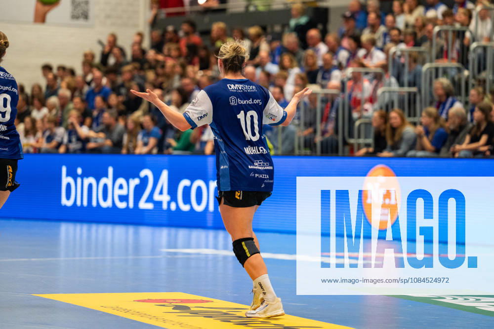HSG Blomberg Lippe GER vs. HC Leipzig GER, Handball, Women s Handball Bundesliga 1, Matchday 6, 2026–2027 Season, Blomberg, October 14, 2026; Maxi Muehlner of HSG Blomberg Lippe, No. 10, complains at the Blomberg Synflex Arena on Ulmenallee, Germany