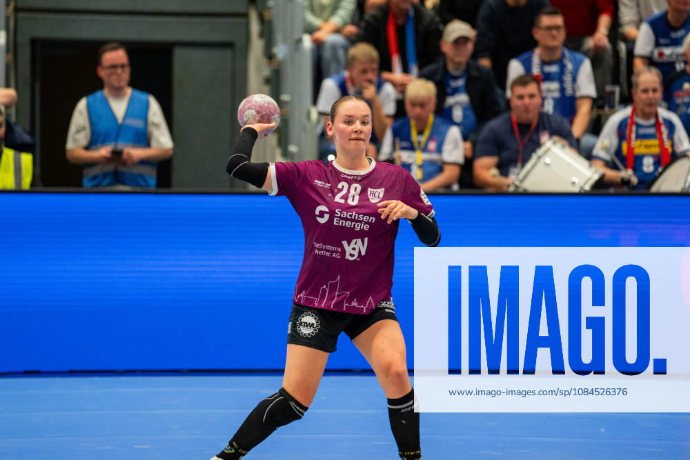 HSG Blomberg Lippe (GER) vs. HC Leipzig (GER), Handball, Women s Handball Bundesliga 1, Matchday 6, 2026–2027 Season, Blomberg, October 14, 2026: Lara Tauchmann of HC Leipzig, No. 28, during a play-up at the Blomberg Synflex Arena on Ulmenallee, Germany