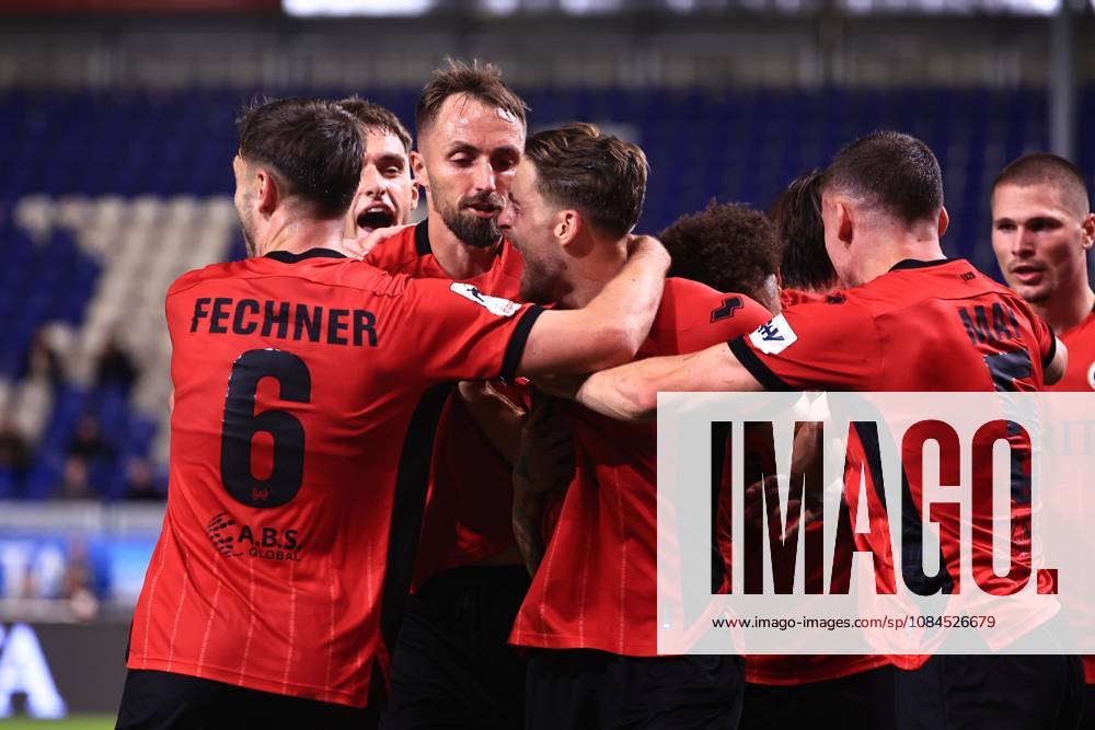 Wehen Wiesbaden players celebrate Lukas Schleimer s goal, SV Wehen Wiesbaden, 07, center forward, making it 1–0 against Alemannia Aachen GER, SV Wehen Wiesbaden vs. Alemannia Aachen, soccer, 3rd Division, Matchday 9, 2026–2027 season, October 14, 2026. DFB regulations prohibit any use of photographs as image sequences and or quasi-video. GER, SV Wehen Wiesbaden vs. Alemannia Aachen, soccer, 3rd Division, Matchday 9, 2026–2027 season, October 14, 2026, Wiesbaden