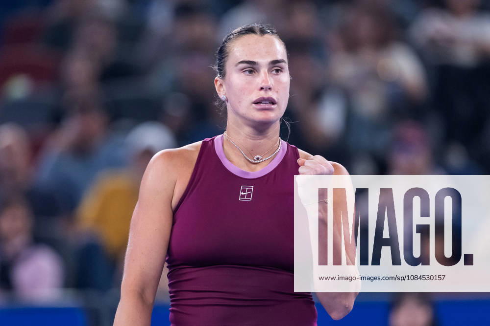 Aryna Sabalenka of Belarus celebrates her win against Ann Li of USA (not in view) during their women s singles match on day 3 of Wuhan Open at the Optics Valley International Tennis Center in Wuhan. Ann li defeated Aryna Sabalenka with a score of 3-6, 6-4, 7-6. Wuhan China - ZUMAs197 20261014_aaa_s197_208