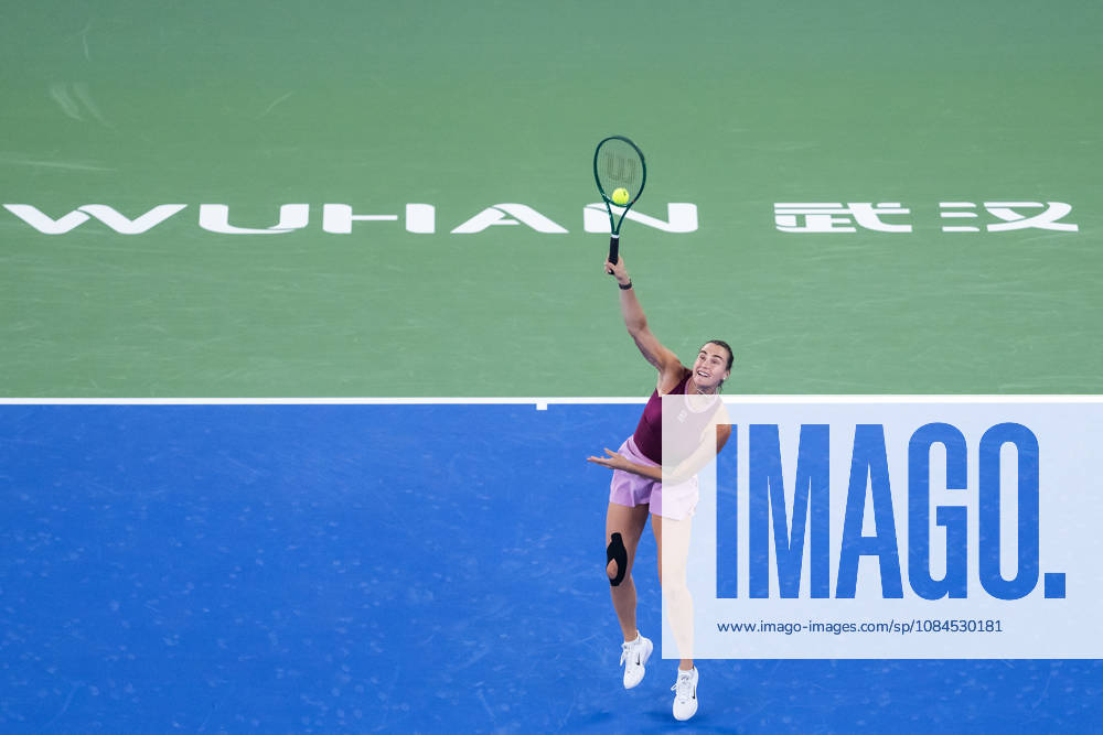 Aryna Sabalenka of Belarus plays against Ann Li of USA ( not in view) during the Wuhan Open final match at the Optics Valley International Tennis Center. Ann li defeated Aryna Sabalenka with a score of 3-6, 6-4, 7-6. Wuhan China - ZUMAs197 20261014_aaa_s197_209