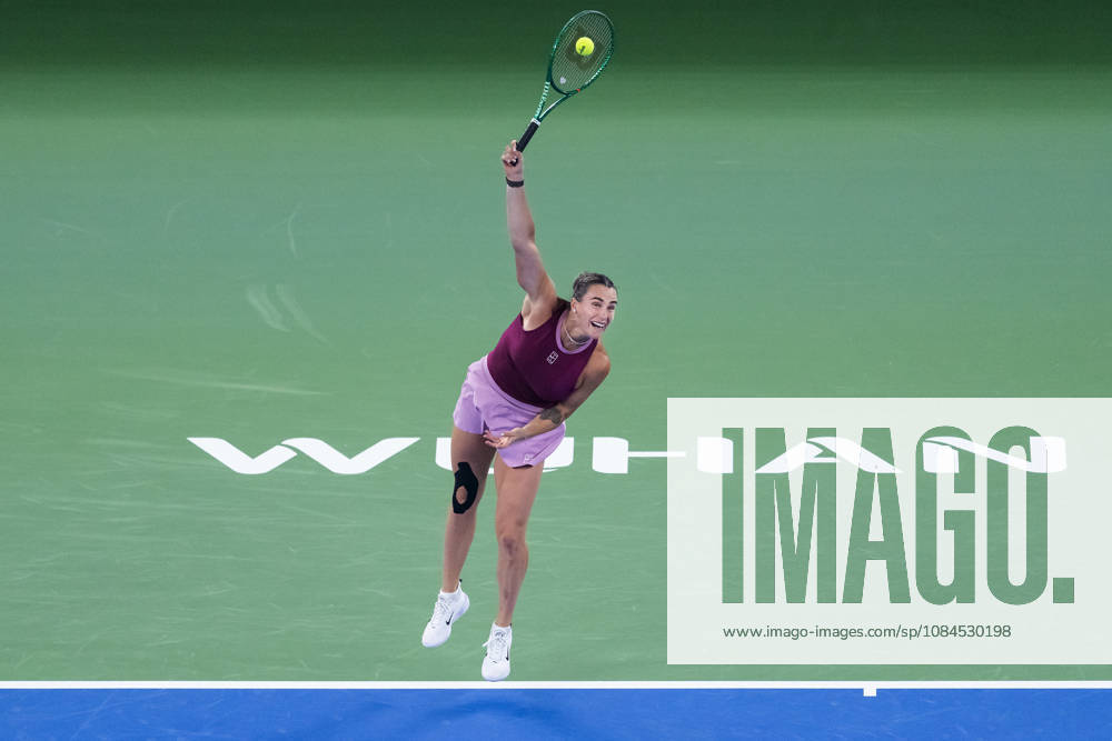 Aryna Sabalenka of Belarus plays against Ann Li of USA ( not in view) during the Wuhan Open final match at the Optics Valley International Tennis Center. Ann li defeated Aryna Sabalenka with a score of 3-6, 6-4, 7-6. Wuhan China - ZUMAs197 20261014_aaa_s197_210