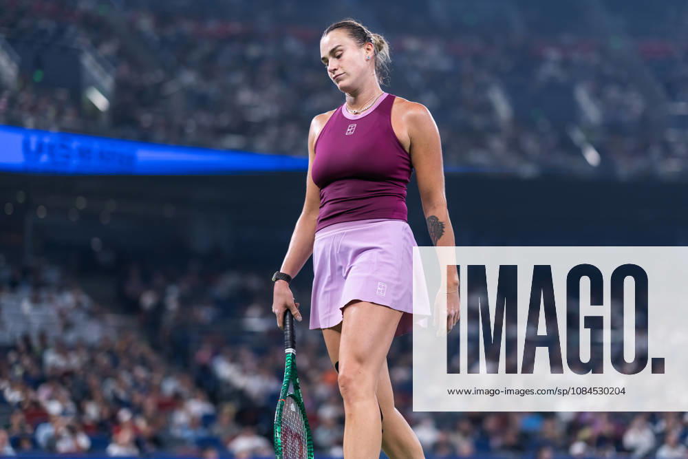 Aryna Sabalenka of Belarus plays against Ann Li of USA ( not in view) during the Wuhan Open final match at the Optics Valley International Tennis Center. Ann li defeated Aryna Sabalenka with a score of 3-6, 6-4, 7-6. Wuhan China - ZUMAs197 20261014_aaa_s197_212