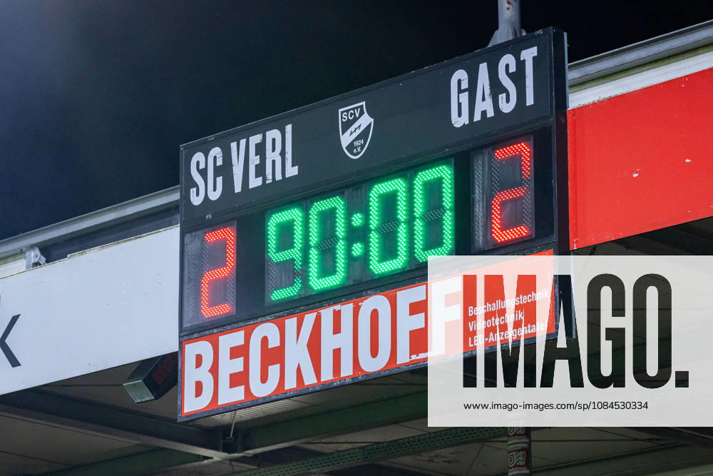 Scoreboard showing the score of 2–2 after the final whistle: GER, SC Verl vs. SSV Jahn Regensburg, soccer, 3rd Division, Matchday 9, 2026–2027 season, October 14, 2026 DFL regulations prohibit any use of photographs as image sequences and or quasi-video GER, SC Verl vs. SSV Jahn Regensburg, soccer, 3rd Division, Matchday 9, 2026–2027 season, October 14, 2026, Verl