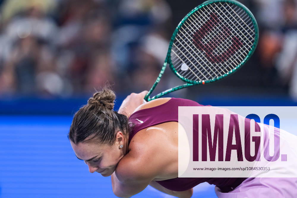 Aryna Sabalenka of Belarus plays against Ann Li of USA ( not in view) during the Wuhan Open final match at the Optics Valley International Tennis Center. Ann li defeated Aryna Sabalenka with a score of 3-6, 6-4, 7-6. Wuhan China - ZUMAs197 20261014_aaa_s197_226