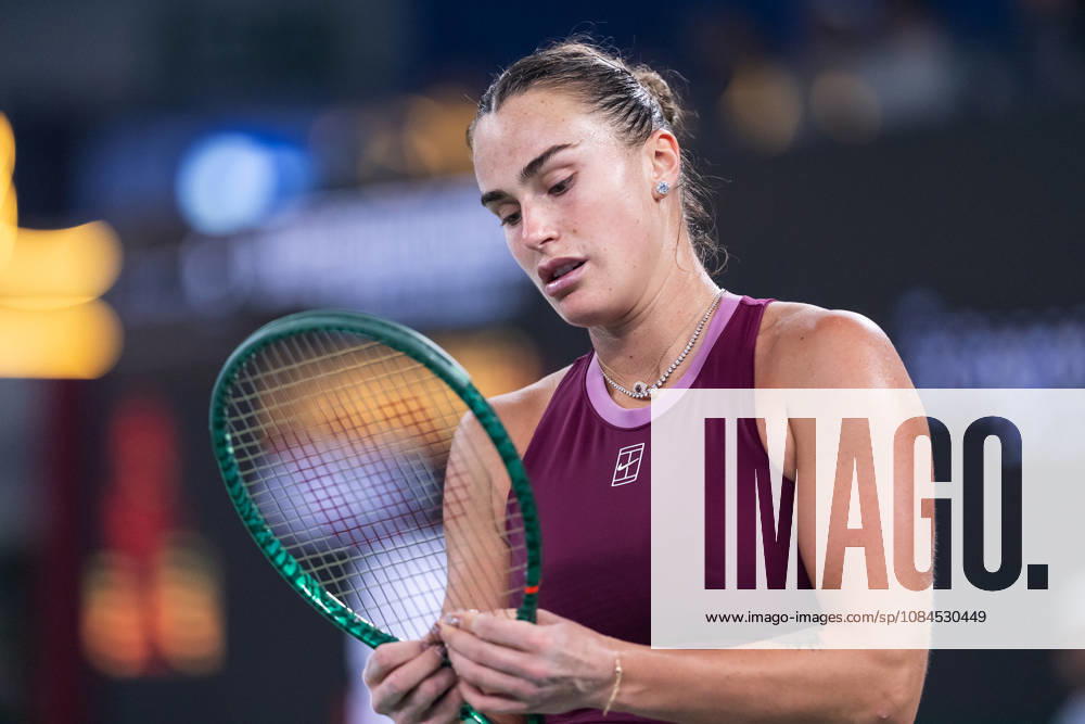 Aryna Sabalenka of Belarus plays against Ann Li of USA ( not in view) during the Wuhan Open final match at the Optics Valley International Tennis Center. Ann li defeated Aryna Sabalenka with a score of 3-6, 6-4, 7-6. Wuhan China - ZUMAs197 20261014_aaa_s197_221
